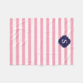 Blauwe en roze strepen monogram fleece deken (Voorkant (Horizontaal))