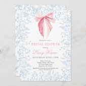 Blauwe en roze strik Bruids Douche uitnodiging (Voorkant / Achterkant)