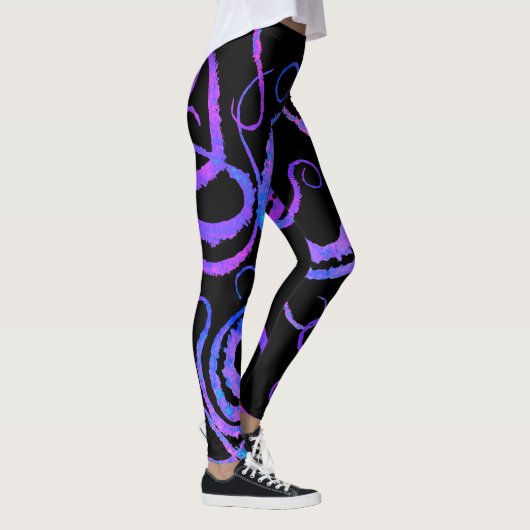Blauwe en roze tentakels op zwart - Leggings (Rechts)