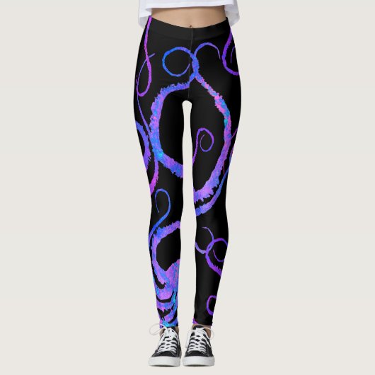 Blauwe en roze tentakels op zwart - Leggings (Voorkant)
