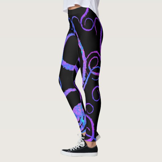 Blauwe en roze tentakels op zwart - Leggings (Links)