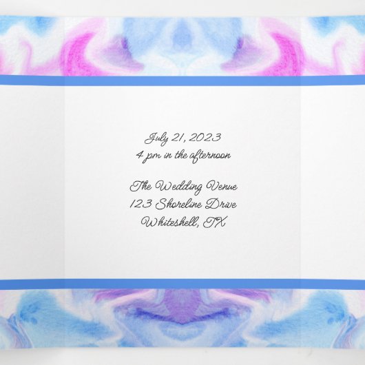 Blauwe en Roze Tie Dye Drieluik Uitnodiging (Binnenkant midden)