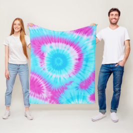 Blauwe en Roze Tie Dye Fleece Deken