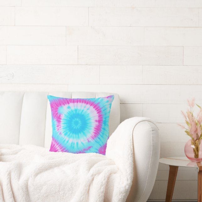 Blauwe en Roze Tie Dye Kussen (Bank)