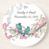 Blauwe en roze  Tortelduifjes Onderzetters (Voorkant)