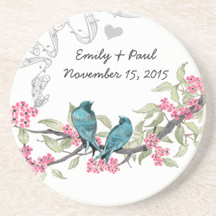 Blauwe en roze  Tortelduifjes Onderzetters