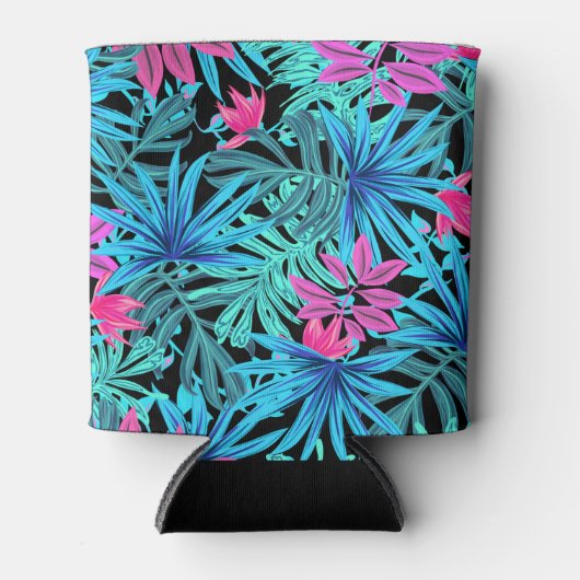 Blauwe en roze tropische bladeren blikjeskoeler (Voorkant)