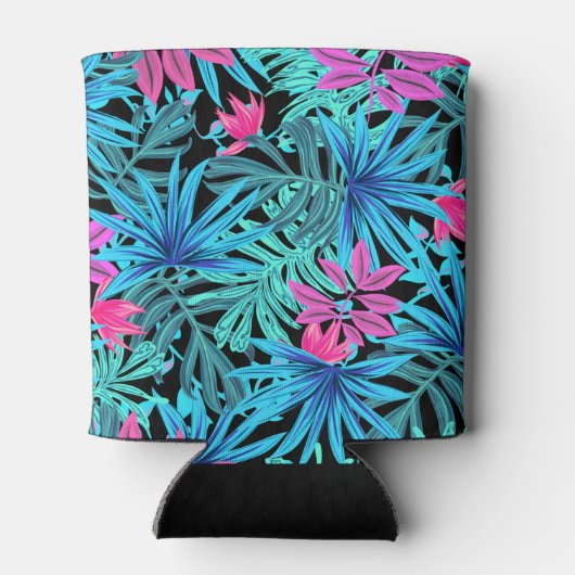 Blauwe en roze tropische bladeren blikjeskoeler (Achterkant)