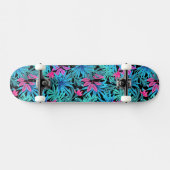 Blauwe en roze tropische bladeren persoonlijk skateboard (Horizontaal)