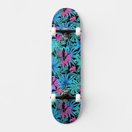 Blauwe en roze tropische bladeren persoonlijk skateboard (Voorkant)