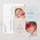 Blauwe en roze tweelingen Fotoaankondiging Briefkaart (Voorkant / Achterkant)