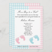 Blauwe en roze tweelinginkten — Uitnodiging voor d (Voorkant / Achterkant)