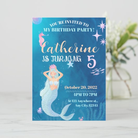 Blauwe en Roze uitnodiging voor een dag (Staand voorkant)