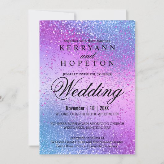 Blauwe en roze uitnodiging voor het uitschrijven v (Voorkant)