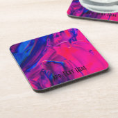 Blauwe en roze verflijnen bier onderzetter (Linkerzijde)