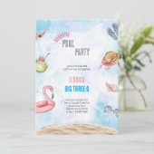 BLAUWE EN ROZE VERJAARDAG WATERVERF STRAND UITNODI KAART (Staand voorkant)