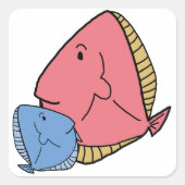Blauwe en roze vis vierkante sticker (Voorkant)