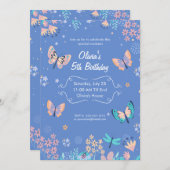 Blauwe en roze vlinder verjaardag, pastel vlinder kaart (Voorkant / Achterkant)