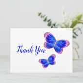 Blauwe en roze vlinders bedankkaart (Staand voorkant)
