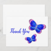 Blauwe en roze vlinders bedankkaart (Voorkant / Achterkant)