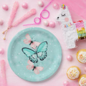 Blauwe en roze vlinders papieren bordje (Feest)