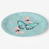 Blauwe en roze vlinders papieren bordje (Gekanteld)