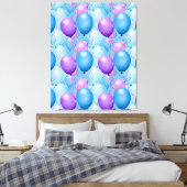 Blauwe en roze vogelballonnen canvas afdruk (Insitu (Slaapkamer))