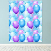 Blauwe en roze vogelballonnen canvas afdruk (Insitu (Houten vloer))