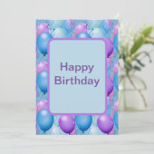 Blauwe en roze vogelballonnen feestdagenkaart (Staand voorkant)