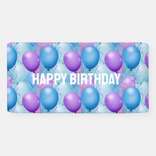 Blauwe en roze vogelballonnen spandoek (Horizontaal)