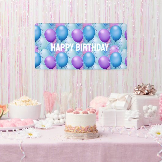 Blauwe en roze vogelballonnen spandoek (Feest)