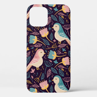 Blauwe en roze vogels met bloemen en bladeren op d Case-Mate iPhone case
