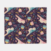 Blauwe en roze vogels met bloemen en bladeren op d fleece deken (Voorkant (Horizontaal))
