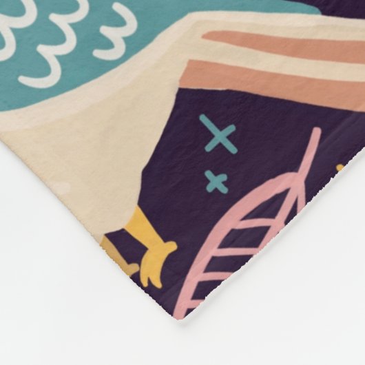 Blauwe en roze vogels met bloemen en bladeren op d fleece deken (Hoek)