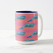 Blauwe en roze walvis Art Two-Tone Coffee Mok (Voorkant rechts)