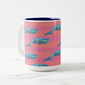 Blauwe en roze walvis Art Two-Tone Coffee Mok (Voorkant links)
