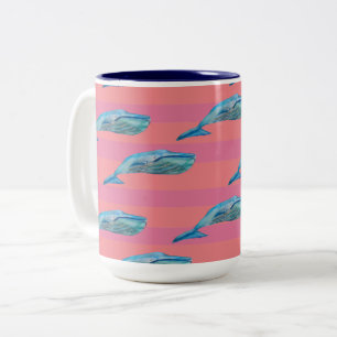 Blauwe en roze walvis Art Two-Tone Coffee Mok