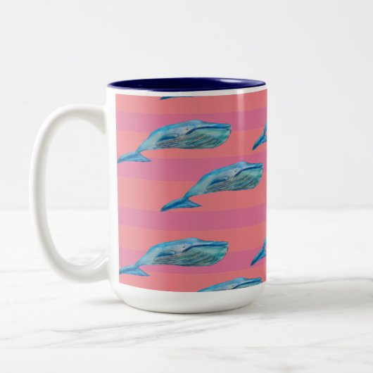 Blauwe en roze walvis Art Two-Tone Coffee Mok (Links)