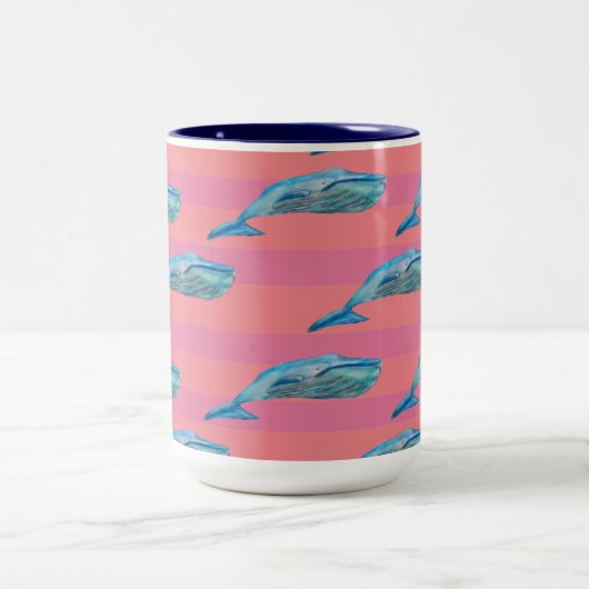 Blauwe en roze walvis Art Two-Tone Coffee Mok (Center)