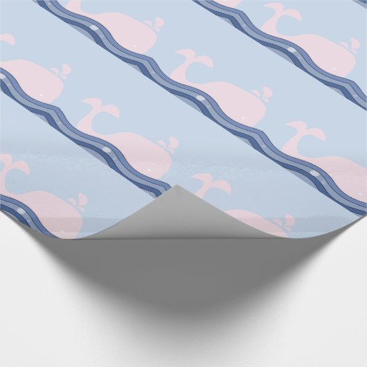 Blauwe en roze walvis cadeaupapier (Hoek)