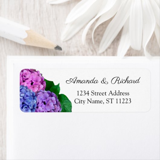 Blauwe en roze waterbloemen etiket (Insitu)