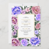 Blauwe en roze waterverf bloemen lentebruiloft kaart (Voorkant)