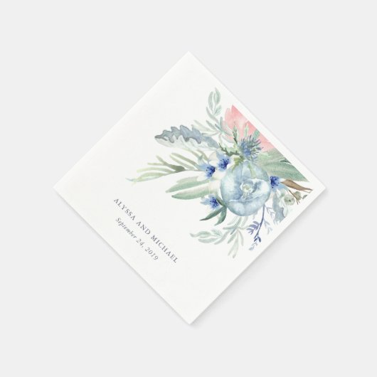 Blauwe en roze Waterverf bruiloft Servetten (Hoek)