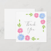 Blauwe en roze Waterverf Daisies Bedankkaart (Voorkant / Achterkant)