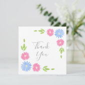 Blauwe en roze Waterverf Daisies Bedankkaart (Staand voorkant)