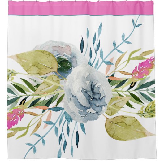 Blauwe en roze waterverf douchegordijn (Voorkant)