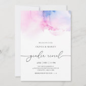 Blauwe en roze Waterverf Genderonderzoek Uitnodigi Kaart (Voorkant)