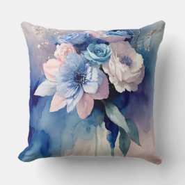 Blauwe en roze Waterverf Kussen