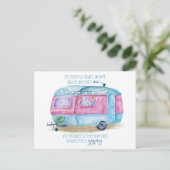 Blauwe en roze Waterverf Retro  glamper Briefkaart (Staand voorkant)
