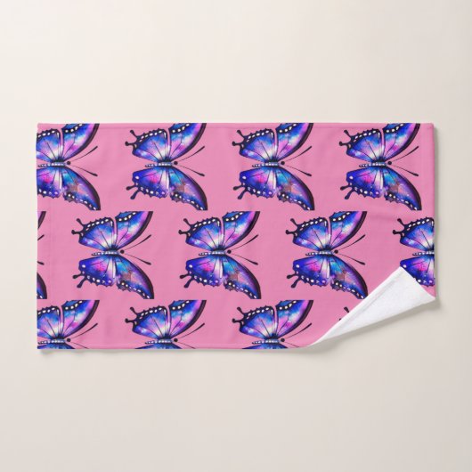 Blauwe en roze waterverf vlinder bad handdoek (Handdoek)